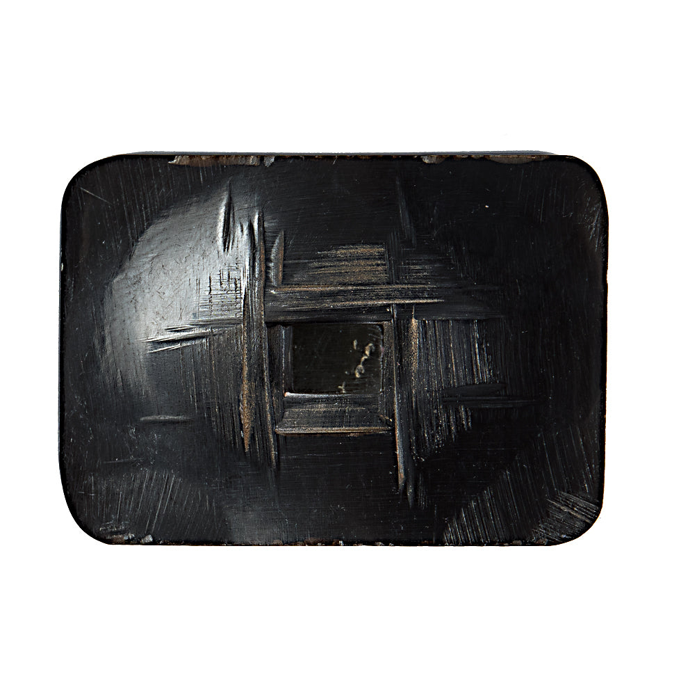 Black Rectangular Horn Coat Button - 0.875" x 1.375" Detail
