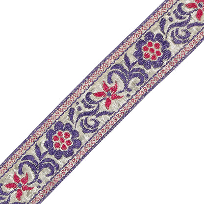 Metallic Gold and Purple Floral Jacquard Ribbon - 1.5" Detail