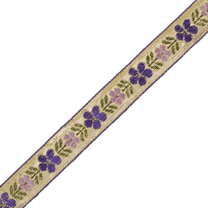 Purple and Metallic Gold Floral Jacquard Ribbon - 0.75" Detail