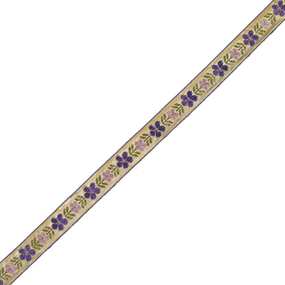 Purple and Metallic Gold Floral Jacquard Ribbon - 0.75"