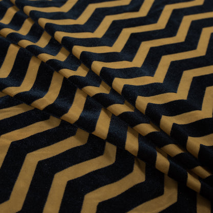 Zig Zag Burnout Velour - Mustard and Navy Folded
