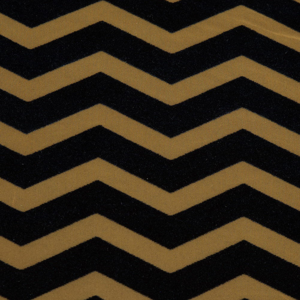 Zig Zag Burnout Velour - Mustard and Navy Detail