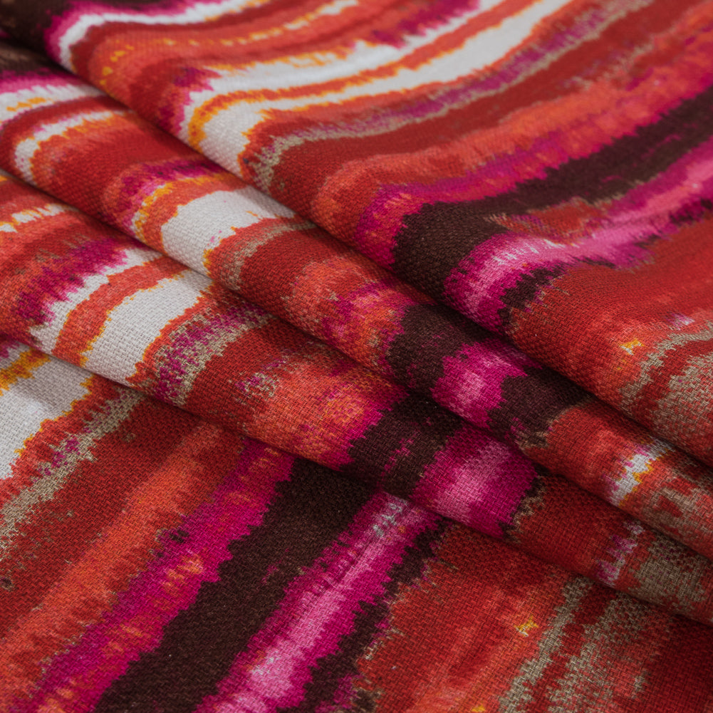 Orange and Fuchsia Ikat Striped Cotton Canvas Folded