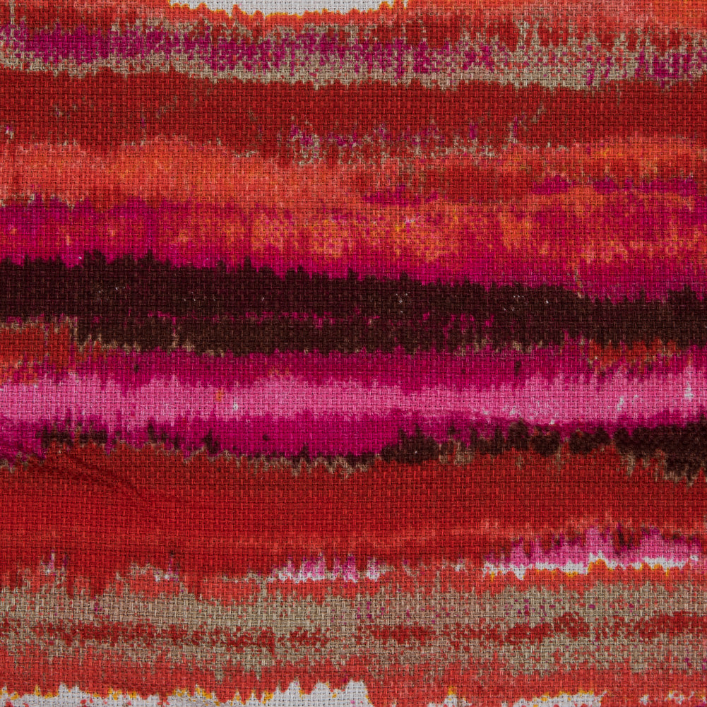 Orange and Fuchsia Ikat Striped Cotton Canvas Detail