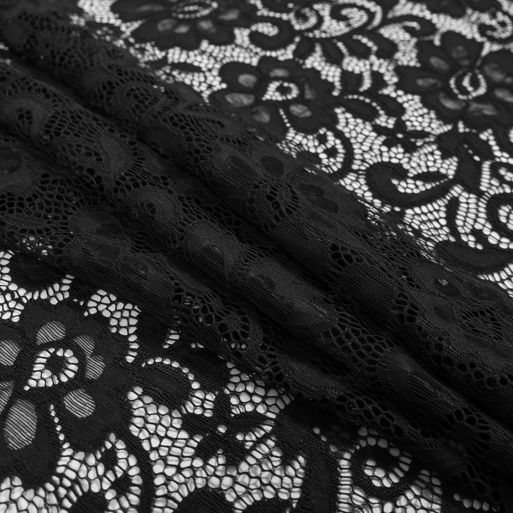 Italian Black Stretch Crochet Lace Detail