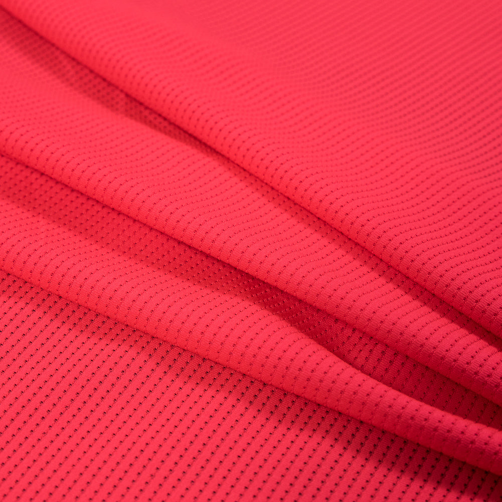 Neon Coral Textural Polyester Stretch Knit Folded