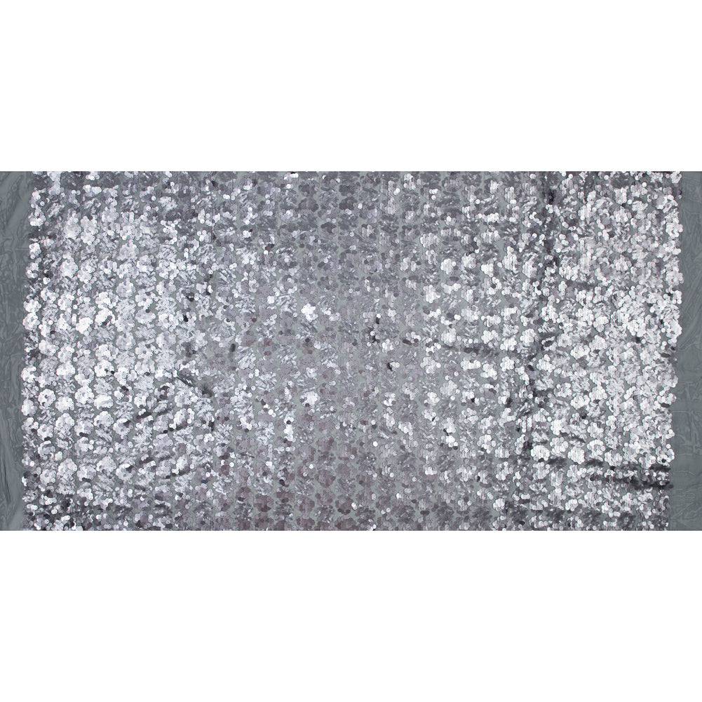 Mesh with Big and Little Sequins - Silver Abstract on Gray Folded