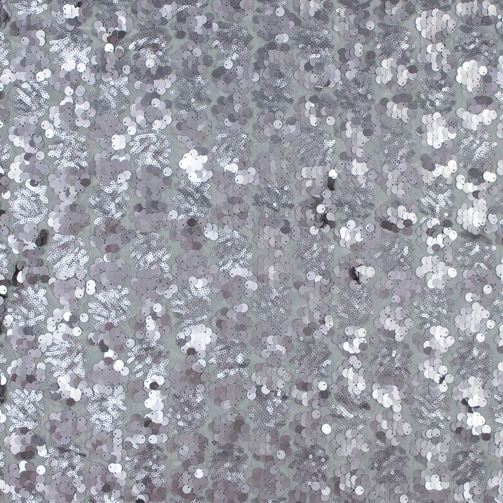 Mesh with Big and Little Sequins - Silver Abstract on Gray