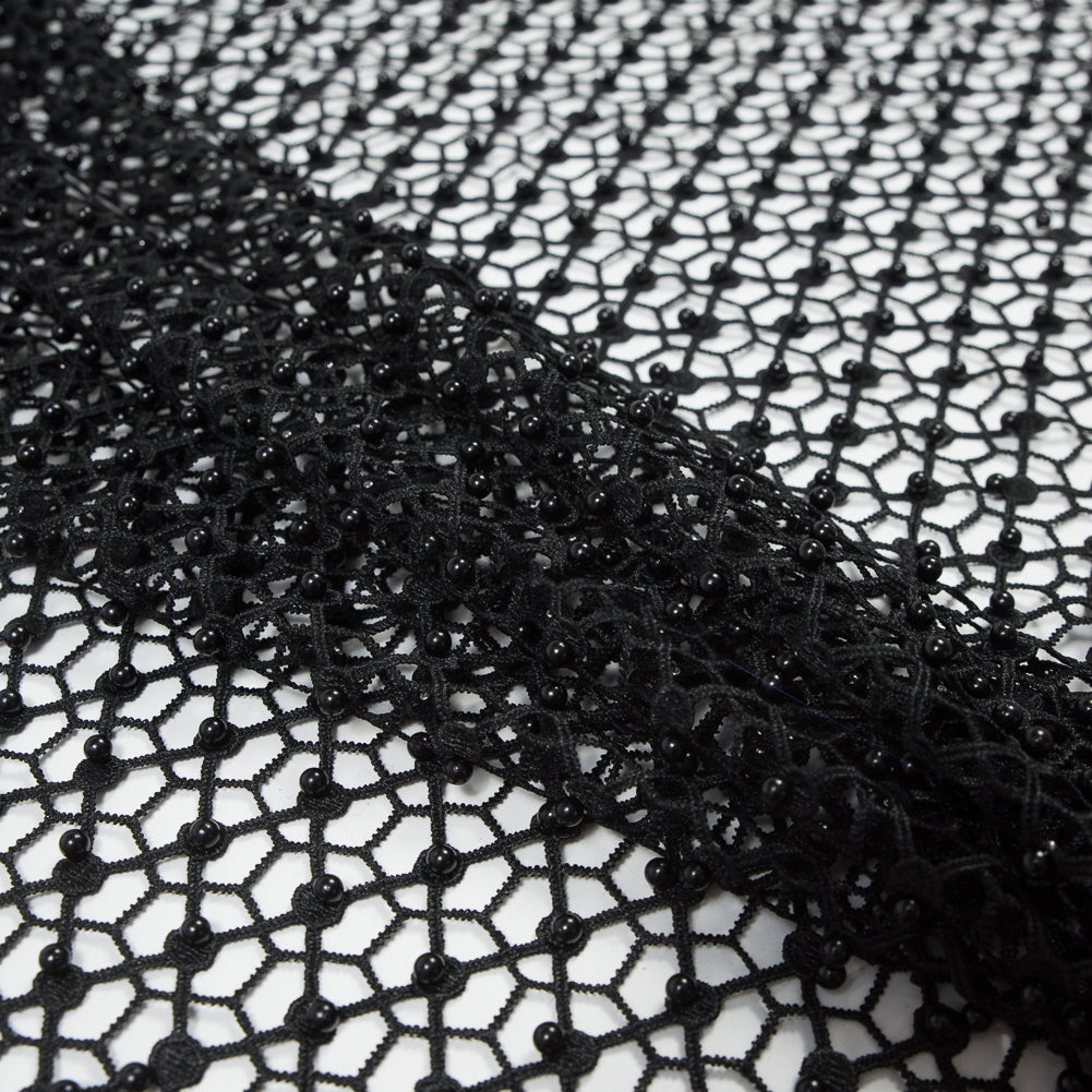 Guipure Lace with Beads - Black Webs Detail