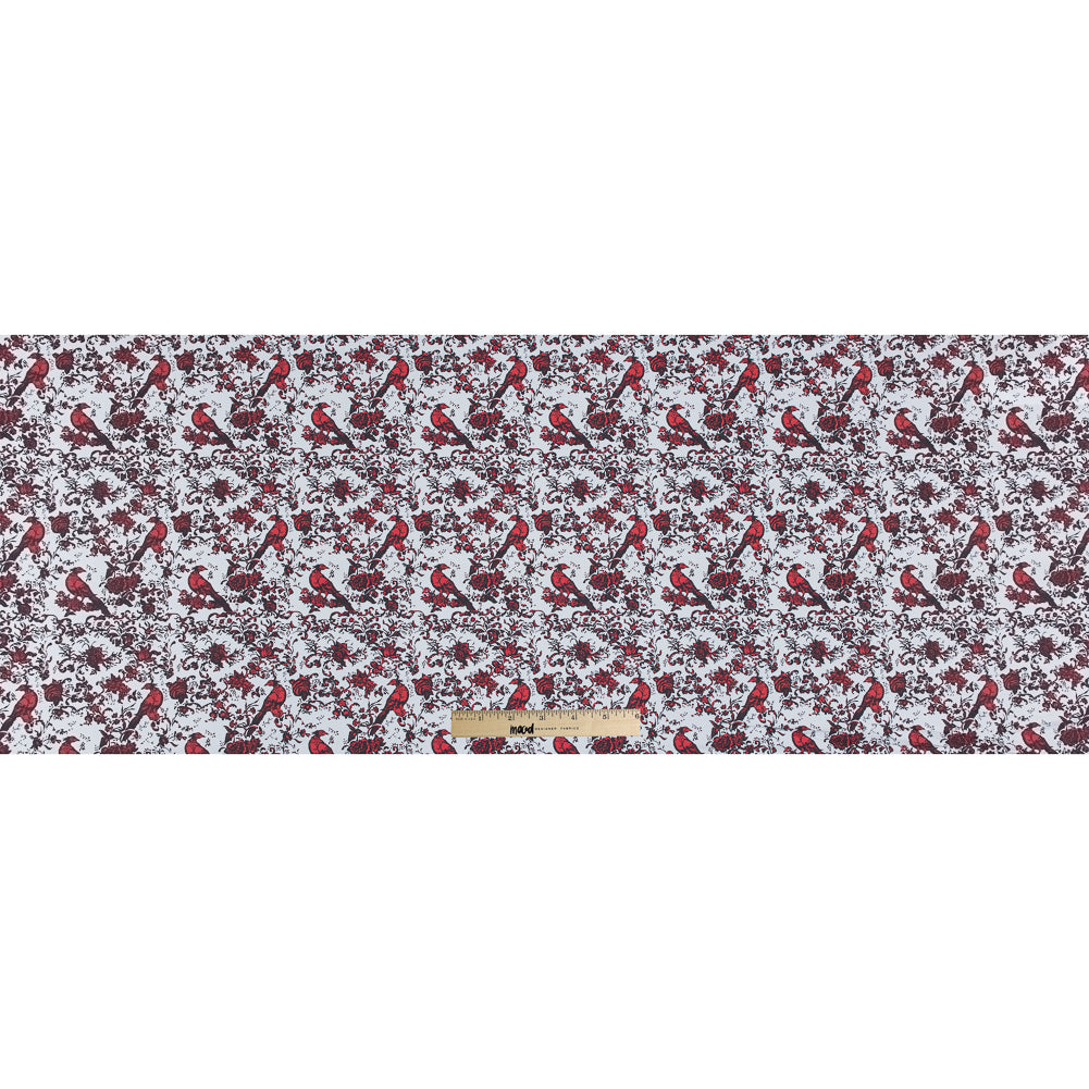 Red, White and Black Bird of Paradise Printed Stretch Cotton Shirting Full