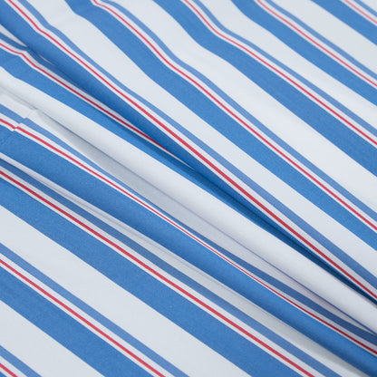 Blue, White and Red Striped Stretch Cotton Shirting Folded