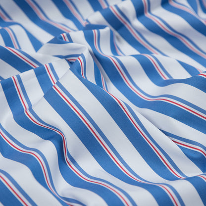 Blue, White and Red Striped Stretch Cotton Shirting Detail
