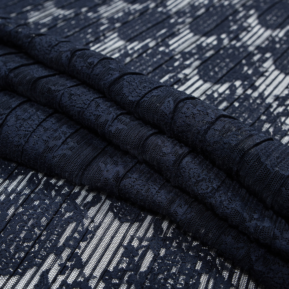 Navy Floral Pleated Lace Folded