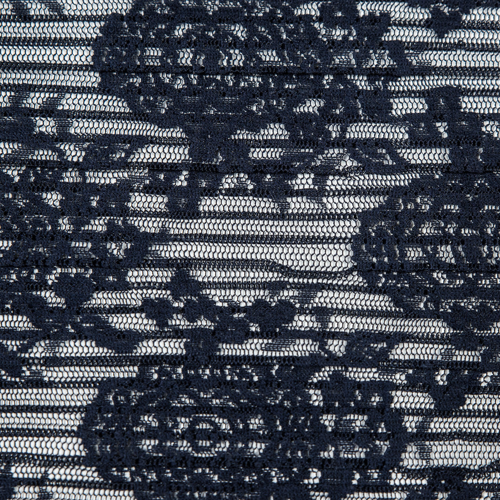 Navy Floral Pleated Lace Detail