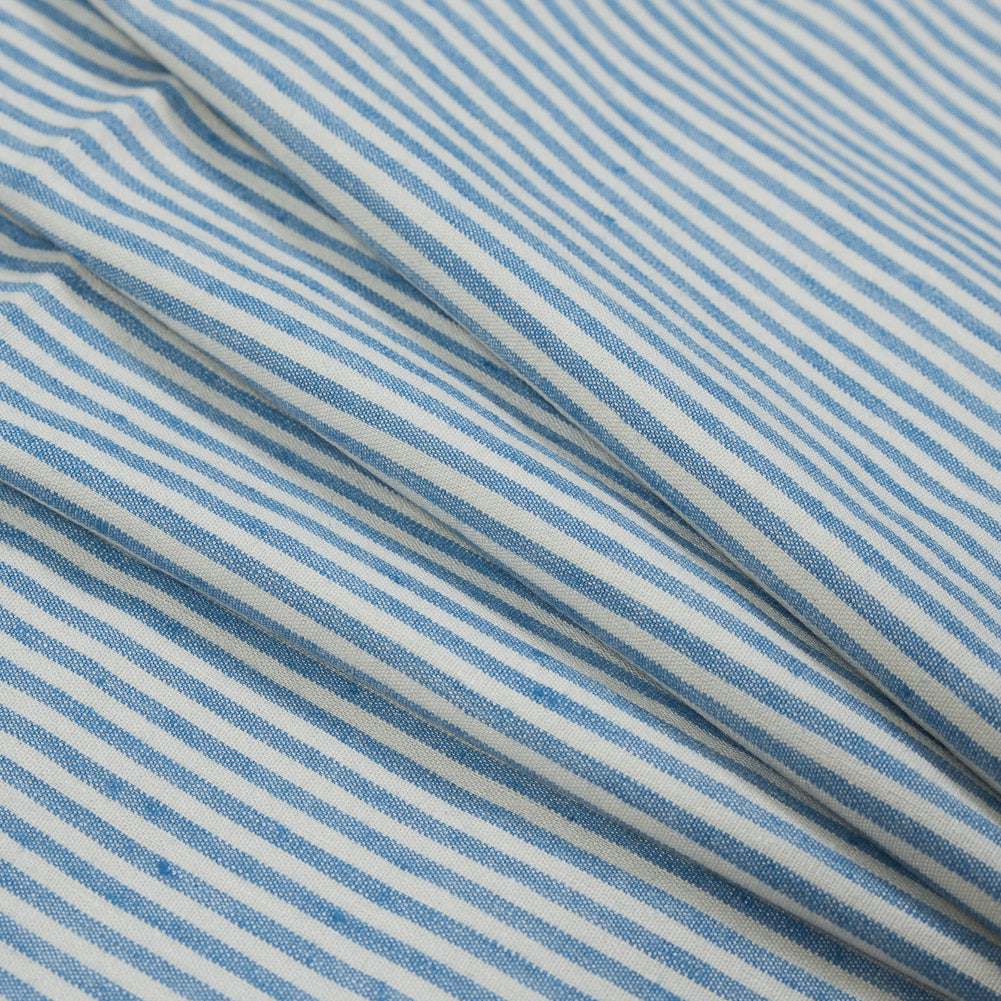 Stretch Linen Woven - Striped Blue - Asturias Collection - Folded