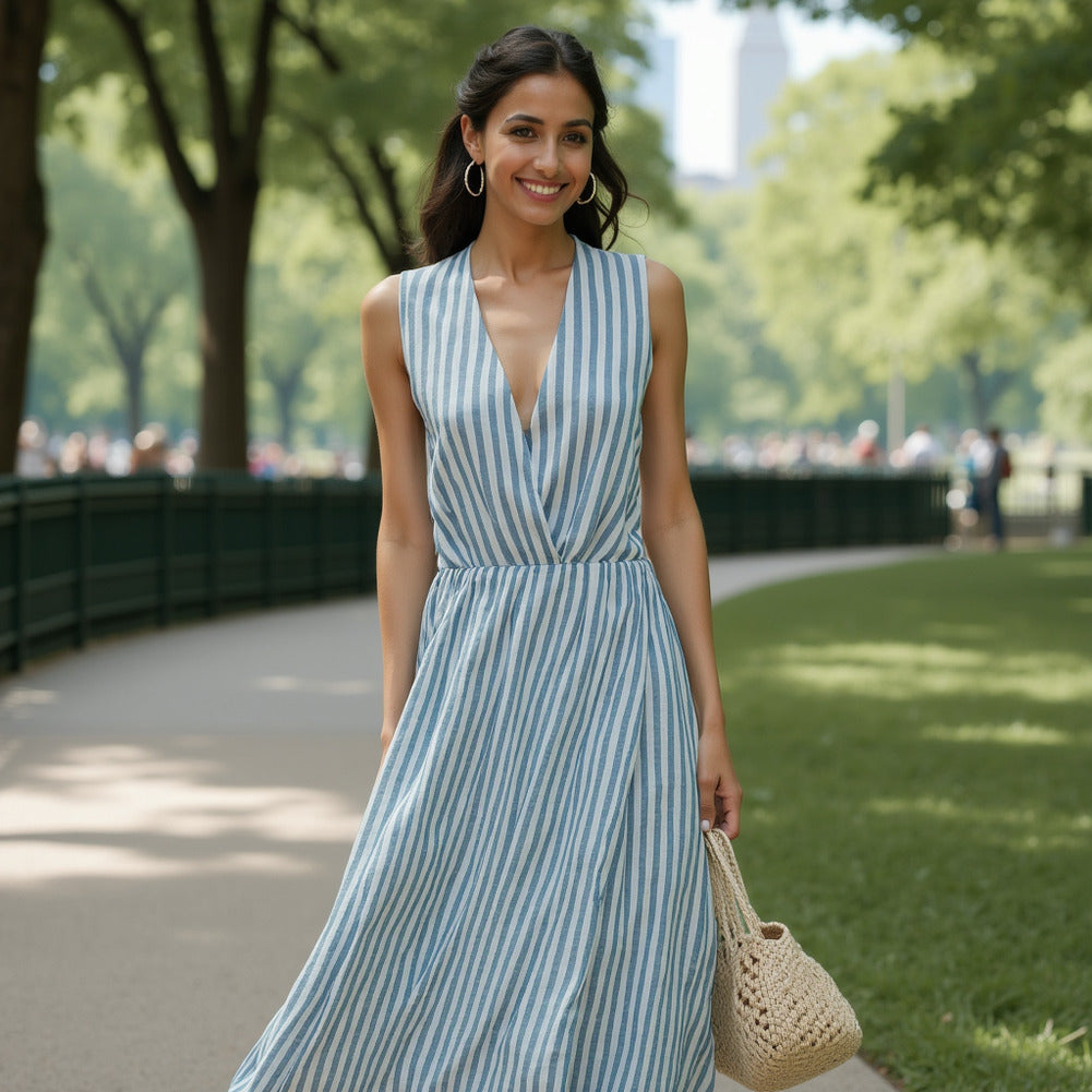 Stretch Linen Woven - Striped Blue - Asturias Collection - Editorial