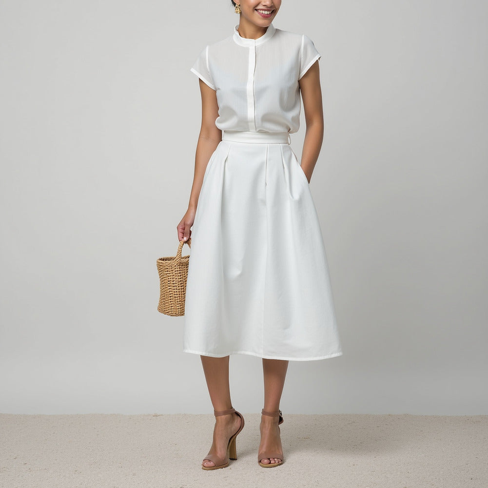 Stretch Linen Woven - Gleam Silver on Ivory - Asturias Collection - Editorial