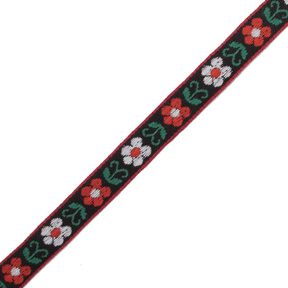 Red, Green and Black Floral German Jacquard Ribbon - 0.5" Detail