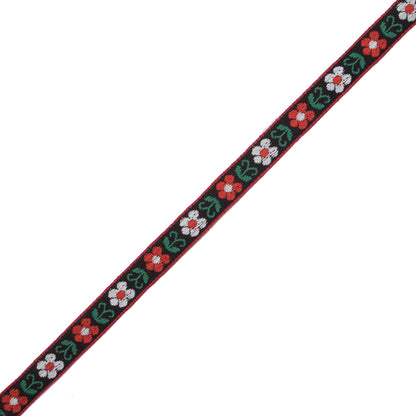 Red, Green and Black Floral German Jacquard Ribbon - 0.5"