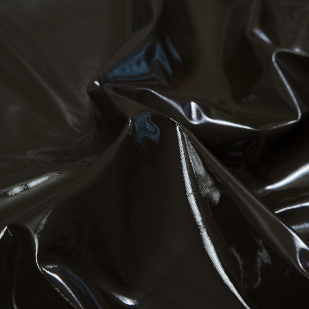 Faux Patent Leather with Black Knit Backing - Dark Olive Full