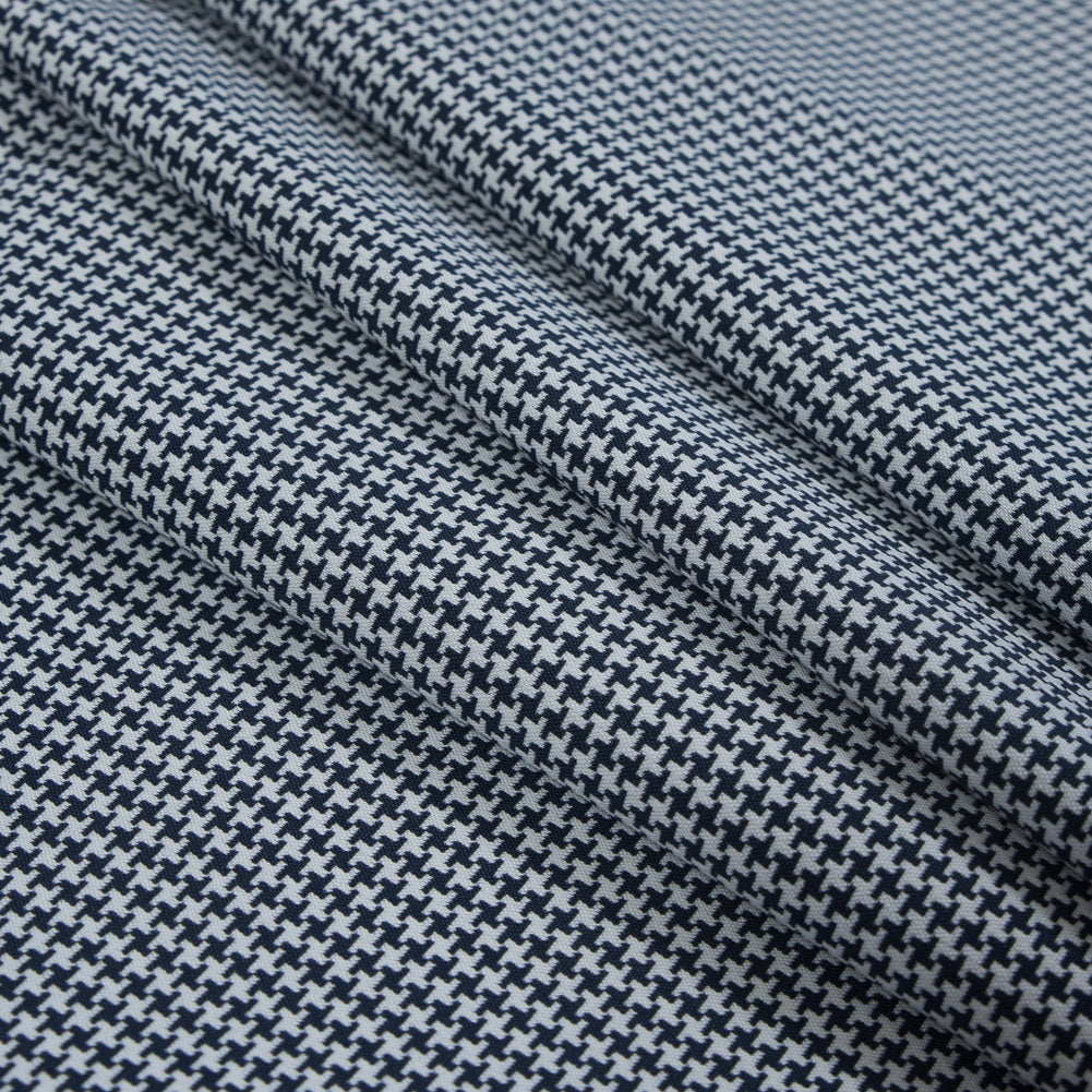 Navy and White Houndstooth Stretch Cotton Woven Detail
