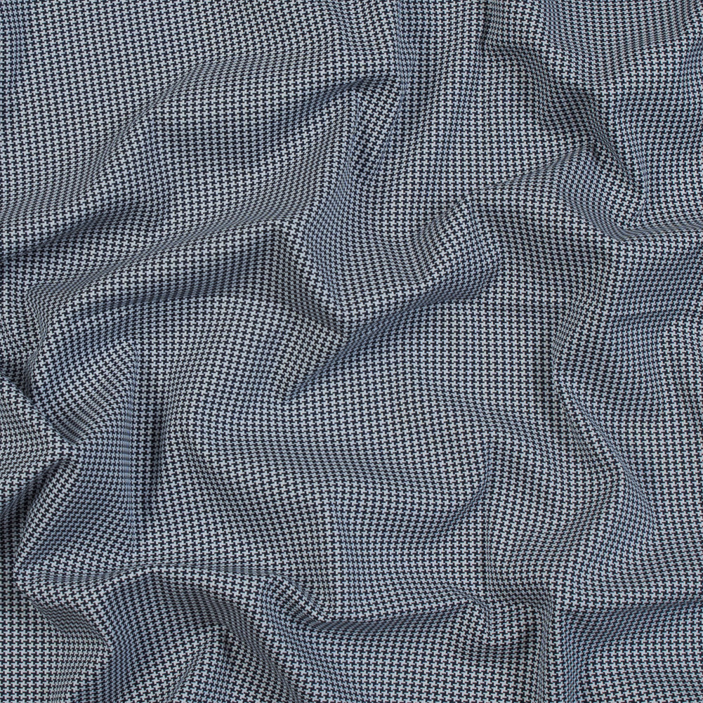 Navy and White Houndstooth Stretch Cotton Woven