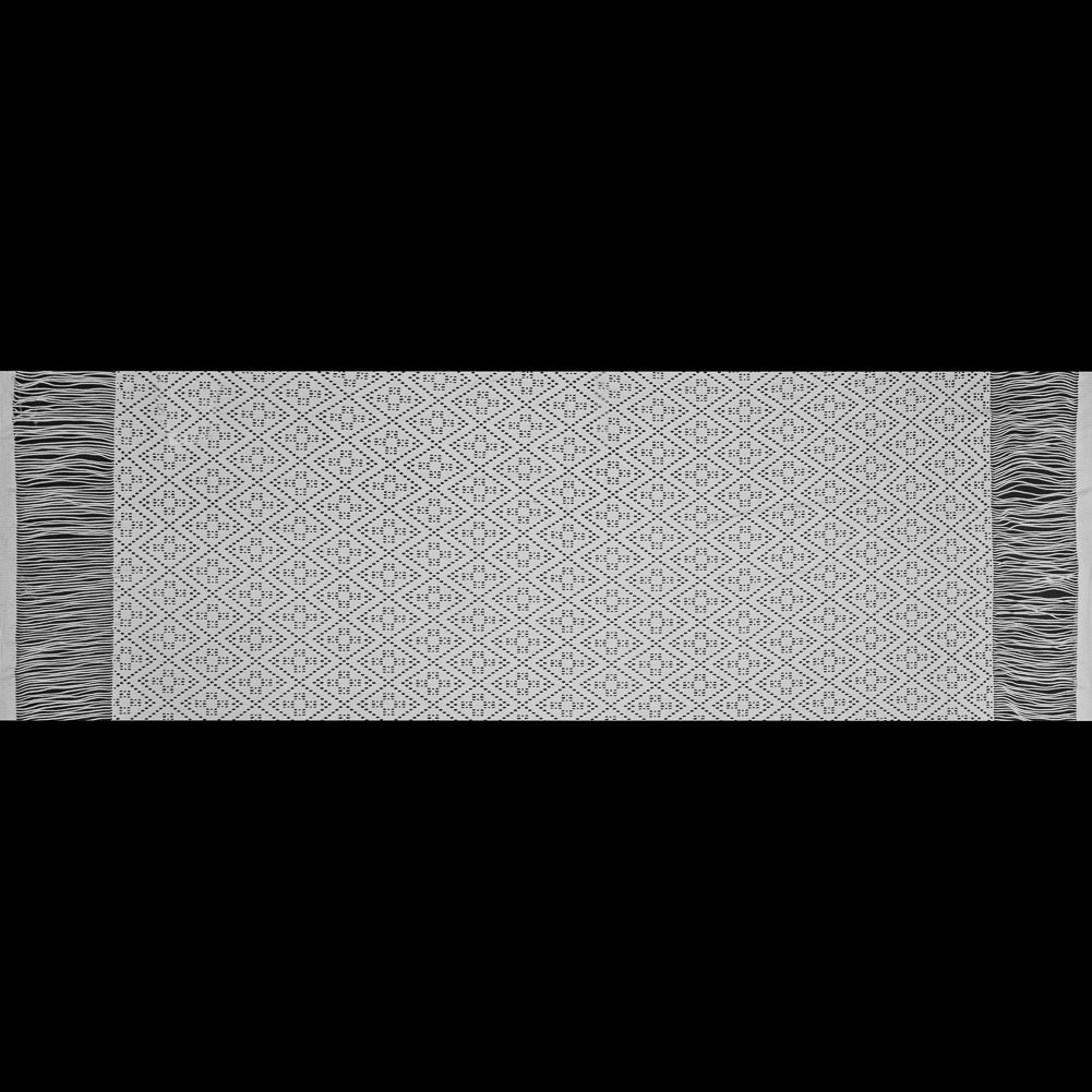 Italian White Geometric Crochet Knit with Fringe Selvages Folded