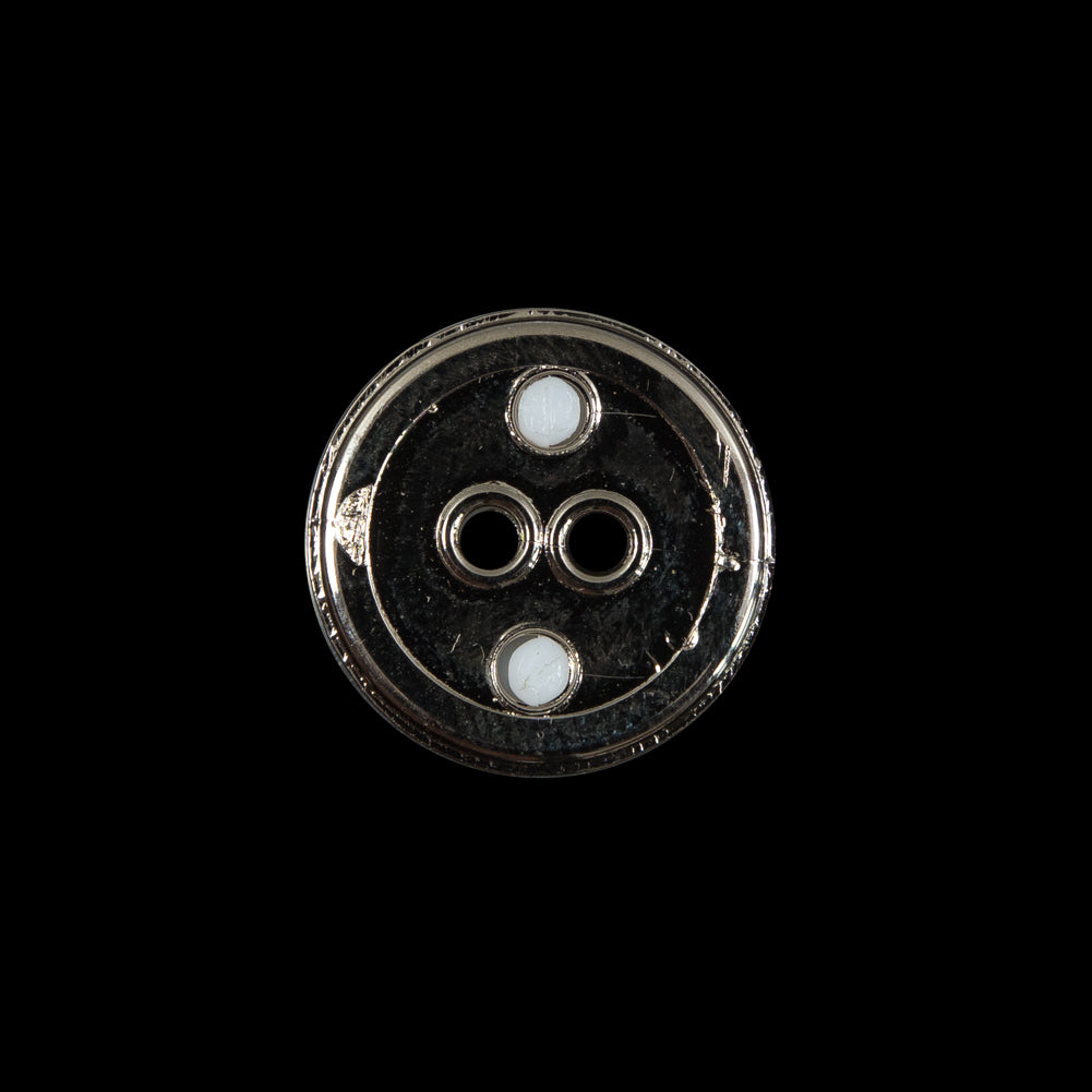 White Plastic and Silver Metal 2-Hole Button - 28L/18mm Detail