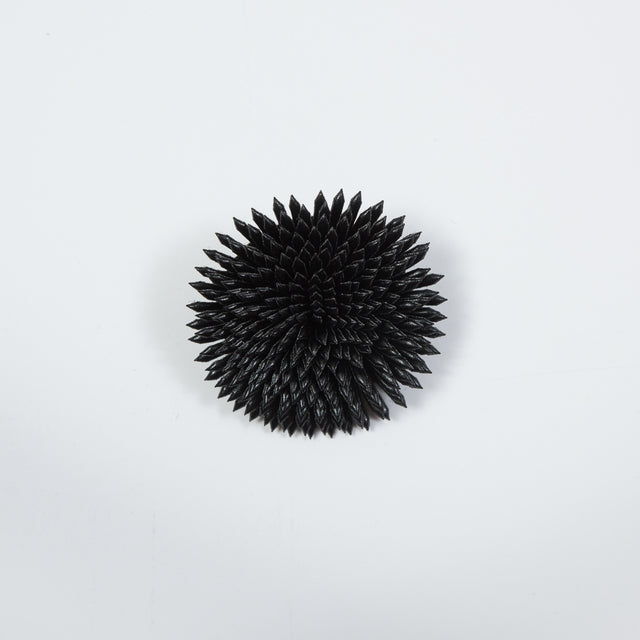Italian Black Faux Leather Flower Brooch - 2"