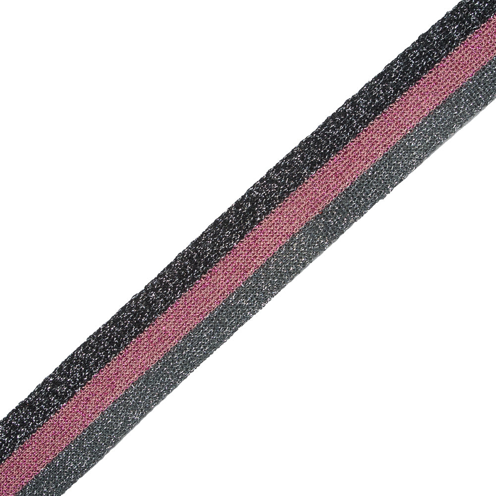 Black/Silver/Pink Lurex Knit Trim - 1.25" Detail