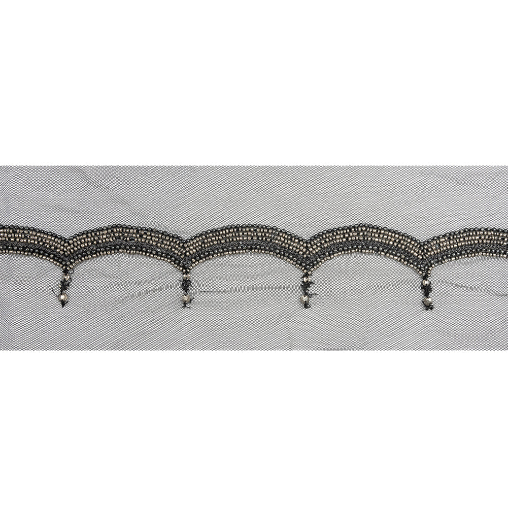 Italian Gray Beaded Scalloped Trim - 3.5"