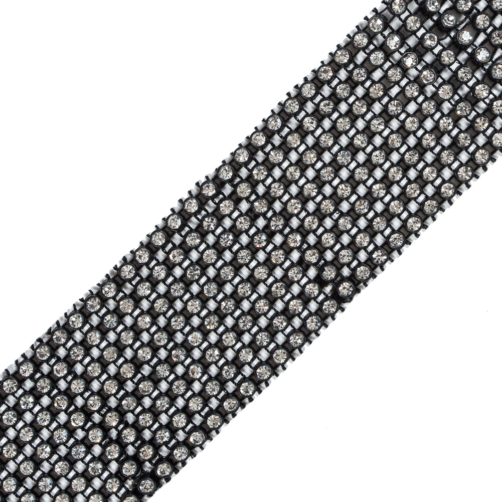 8 Row Black Trimming with Silver Rhinestones - 2" Detail