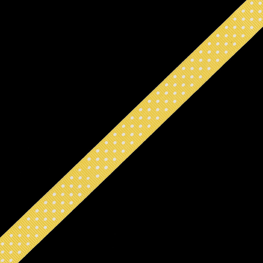 Yellow Grosgrain Ribbon with White Polka Dots - 0.625" Detail