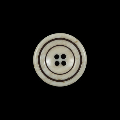 Cream and Brown Plastic 4-Hole Button - 32L/20mm