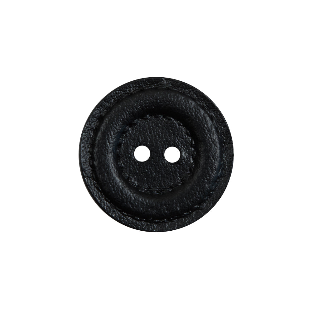 Black Faux Leather Plastic 2-Hole Button - 32L/20mm