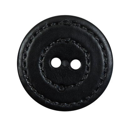 Black Faux Leather Plastic 2-Hole Button - 44L/28mm Detail