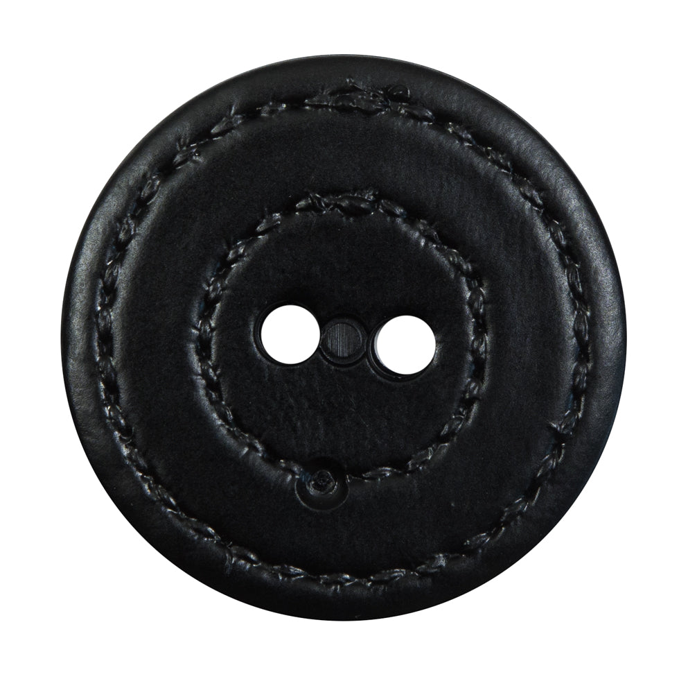 Black Faux Leather Plastic 2-Hole Button - 54L/34mm Detail