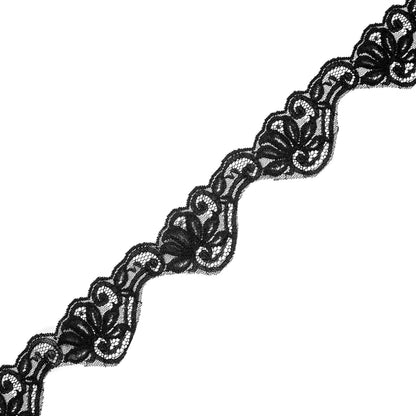 Black Floral Scalloped Lace Trim - 2.75"