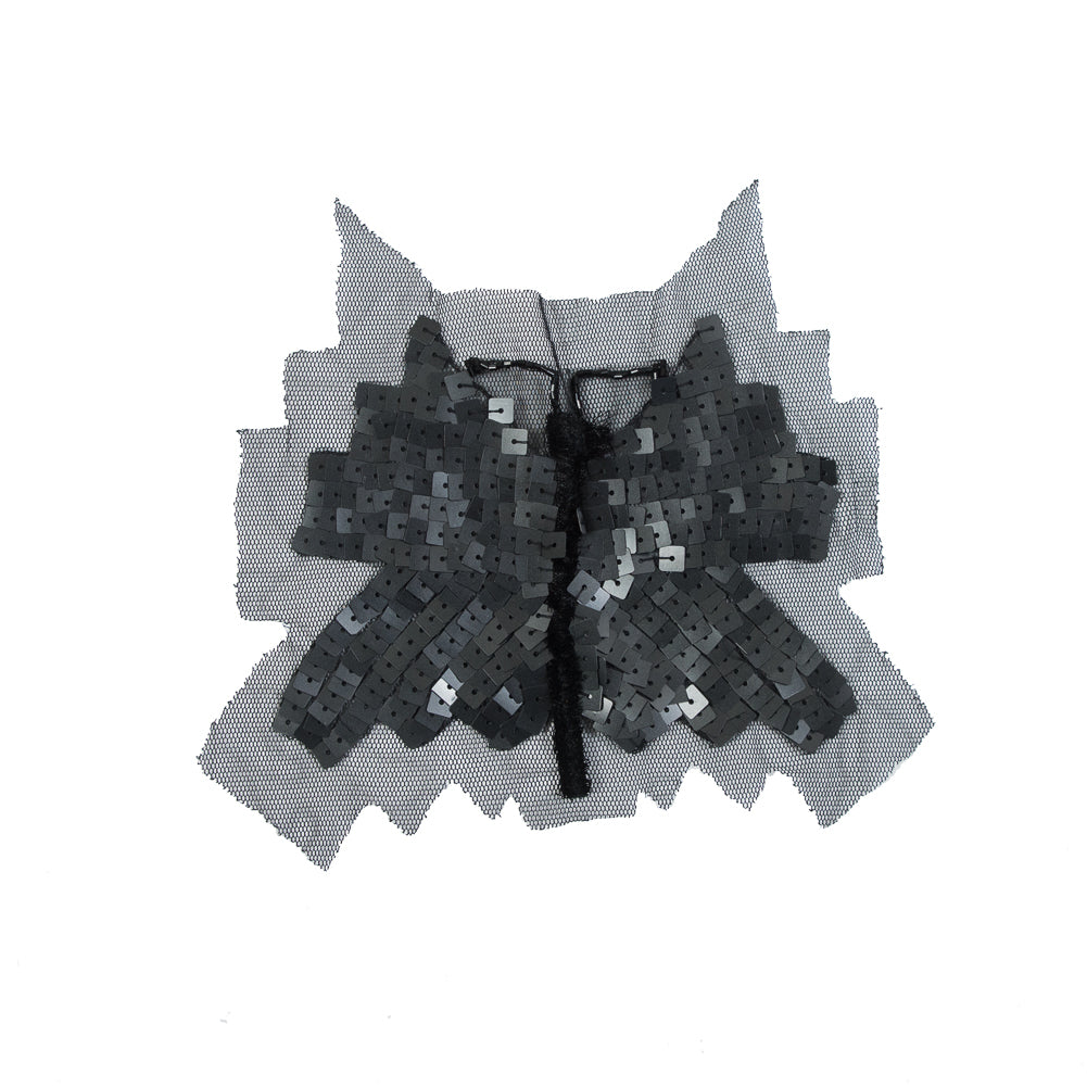 Black Sequin Butterfly Sew-On Applique on Black Mesh