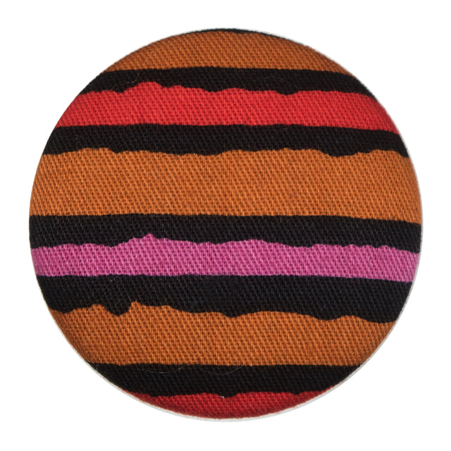 Black, Orange and Pink Striped Fabric Covered Button - 60L/38mm