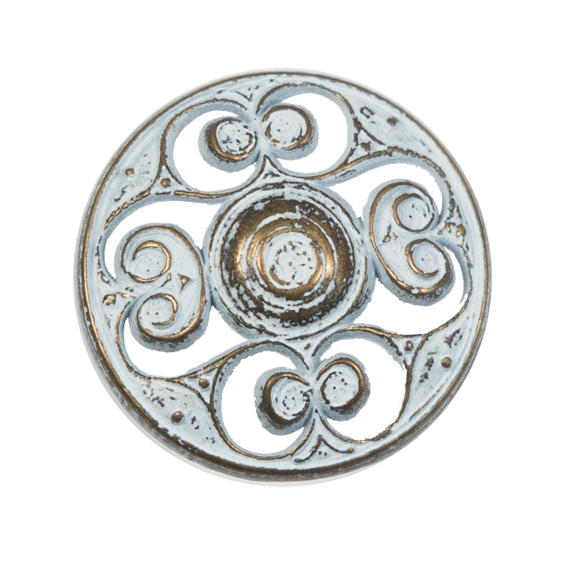 Gold and White Etched Metal Shank Back Button - 44L/28mm