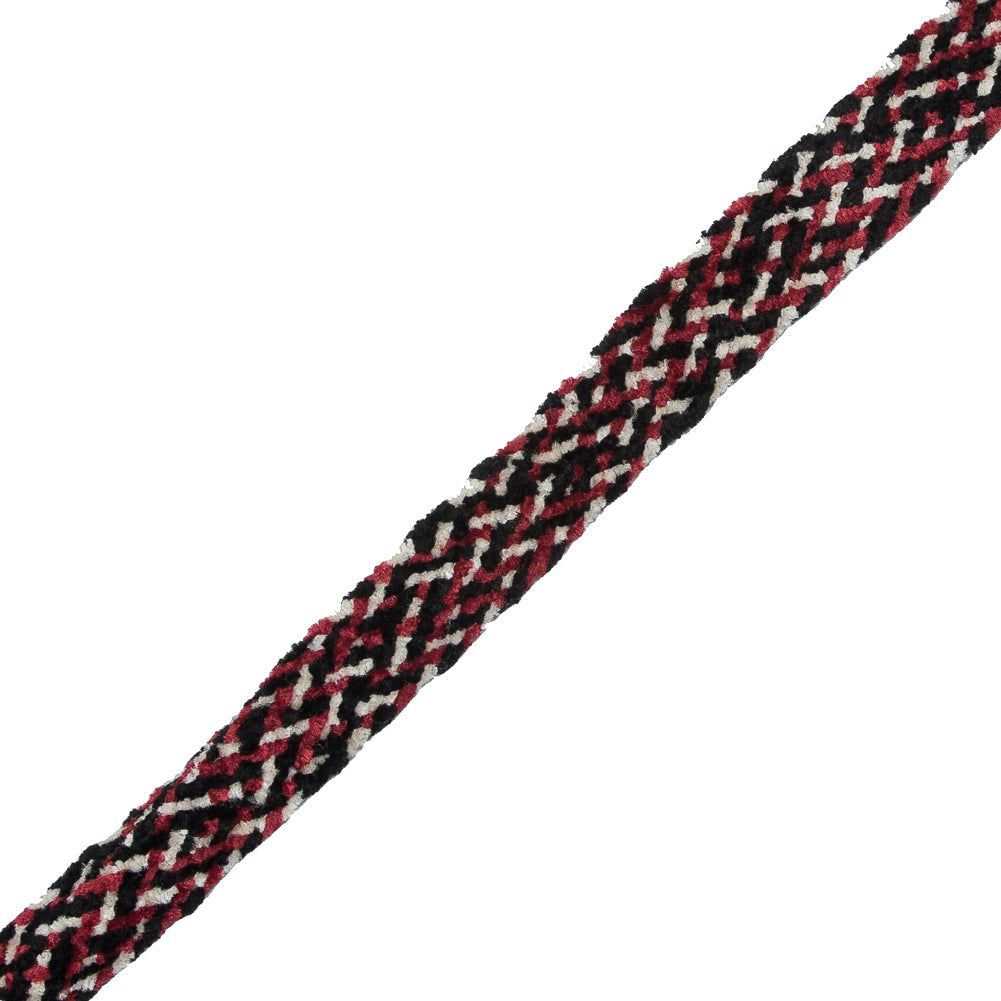 Red, Black and White Flat Chenille Trim - 0.75" Detail