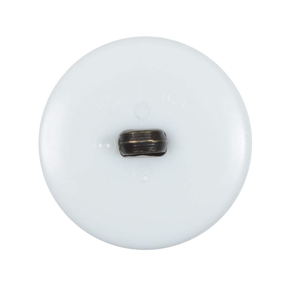 White and Antique Gold Plastic Shank Back Button - 44L/28mm Detail
