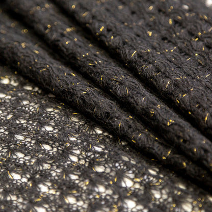 Black and Metallic Gold Blended Wool Crochet Lace Detail