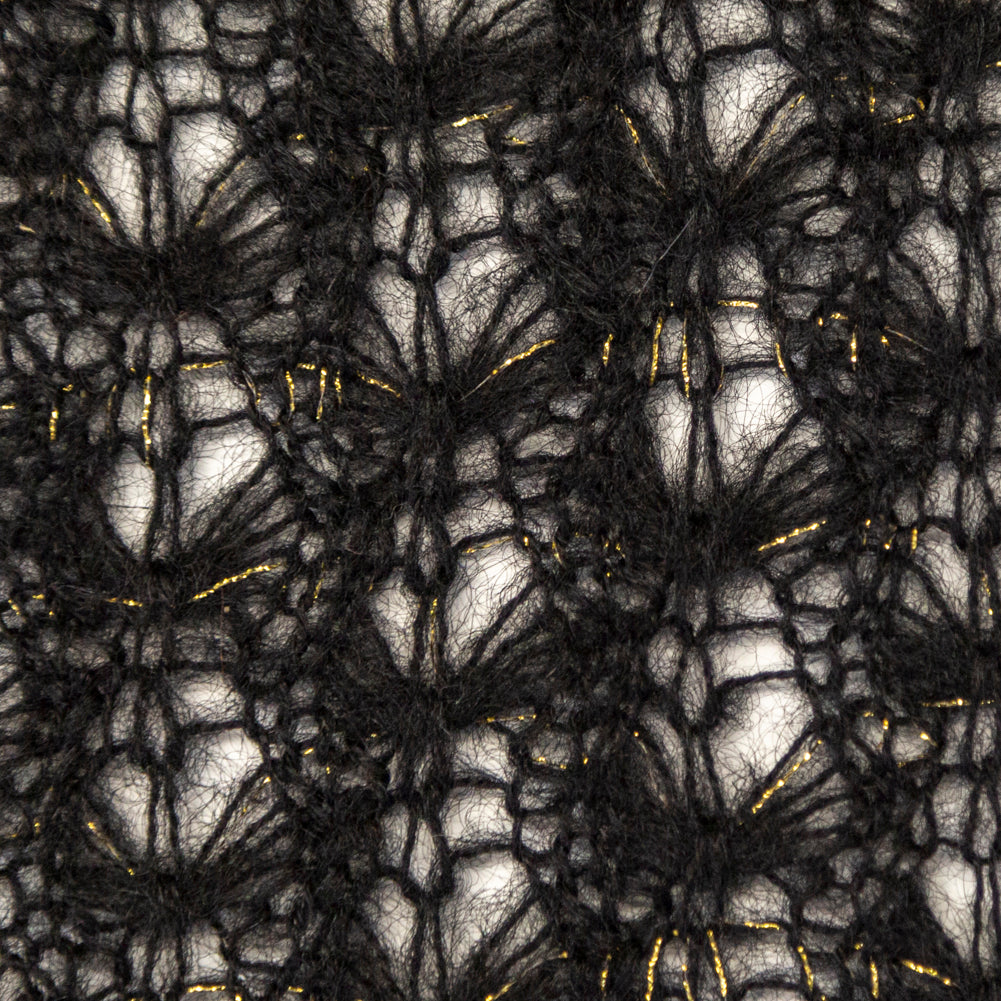 Black and Metallic Gold Blended Wool Crochet Lace Full