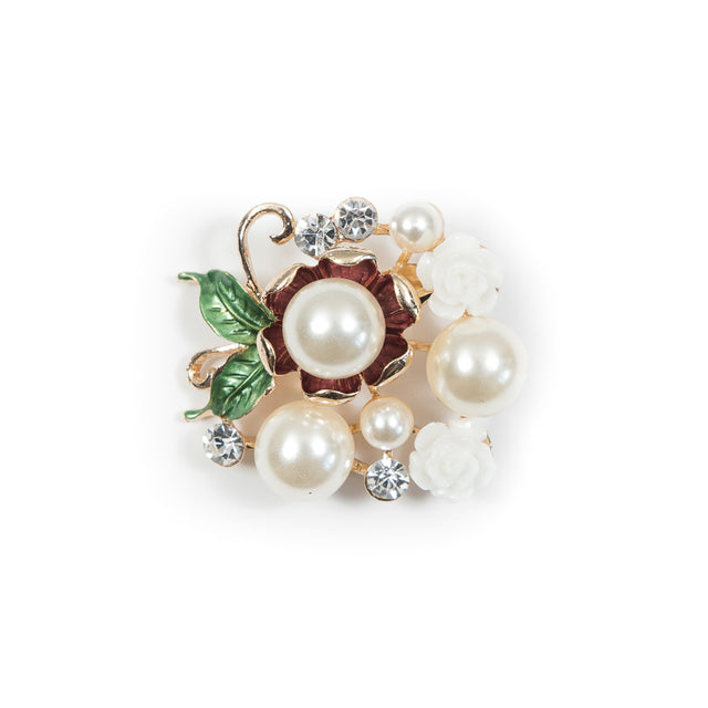 Italian Pearl and Rhinestone Brooch - 1.5"