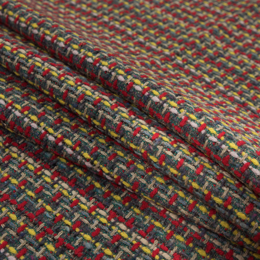 Red, Green and Yellow Woven Wool Tweed Detail