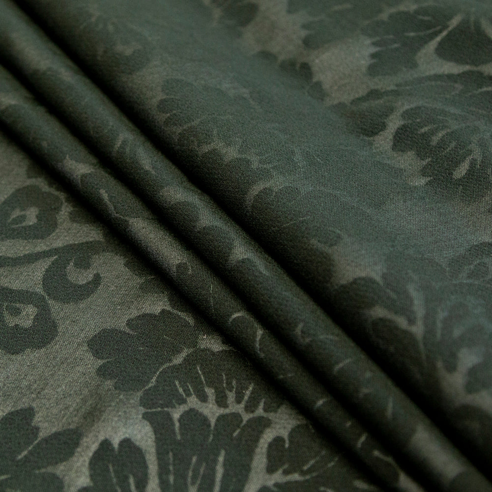 Deep Forest Green Floral Laminated Stretch Polyester Woven Detail