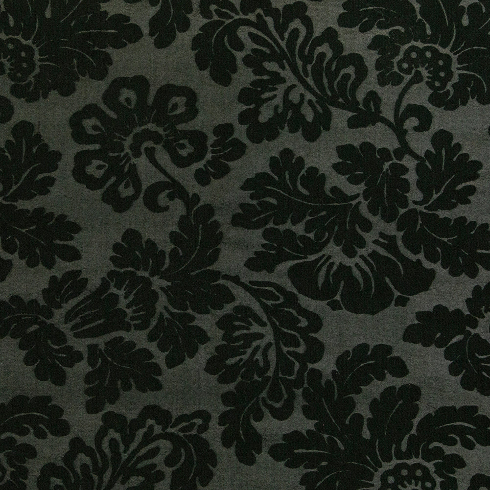 Deep Forest Green Floral Laminated Stretch Polyester Woven