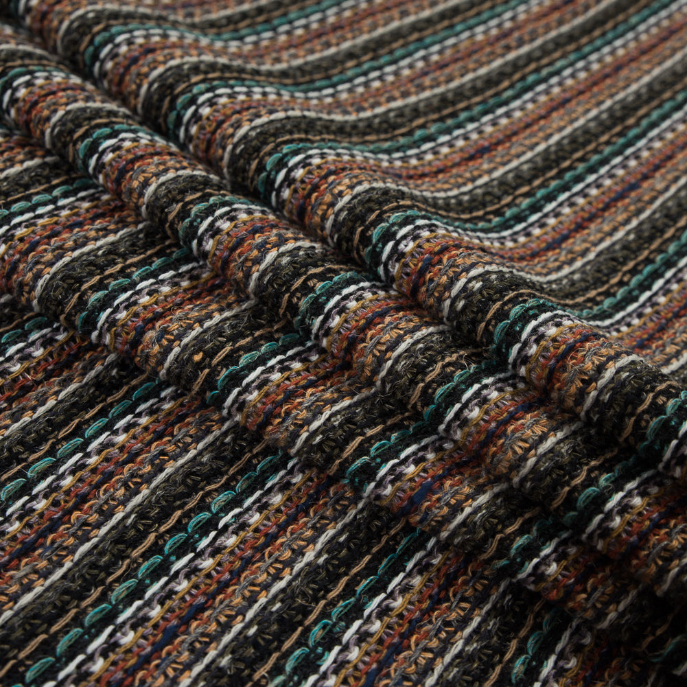 Italian Olive and Orange Striped Wool Knit Detail